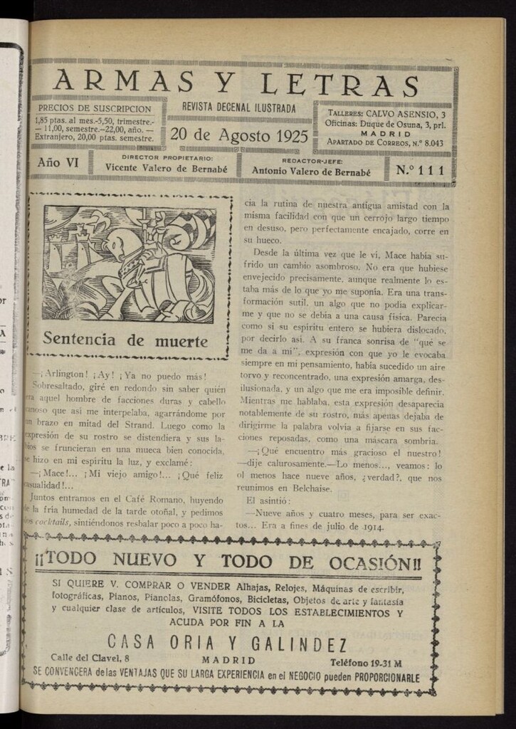 Miniatura de Armas y Letras: revista mensual ilustrada del 20 de agosto de 1925, nº 111