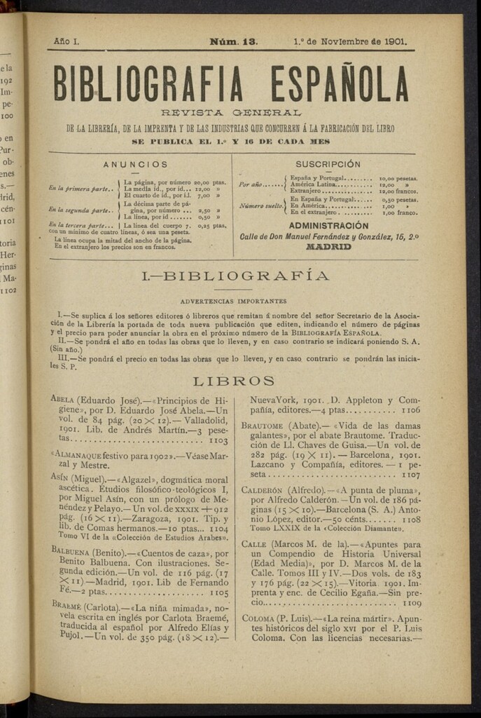 Miniatura de Bibliografía Española del 1 de noviembre de 1901