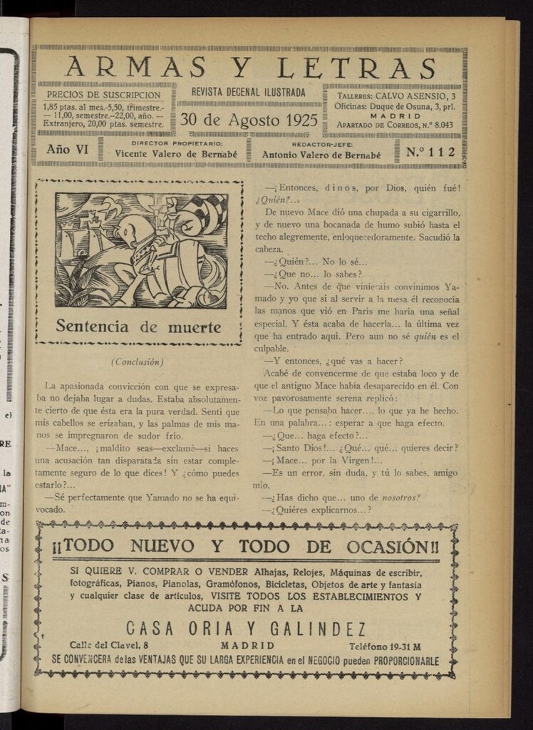 Miniatura de Armas y Letras: revista mensual ilustrada del 30 de agosto de 1925, nº 112