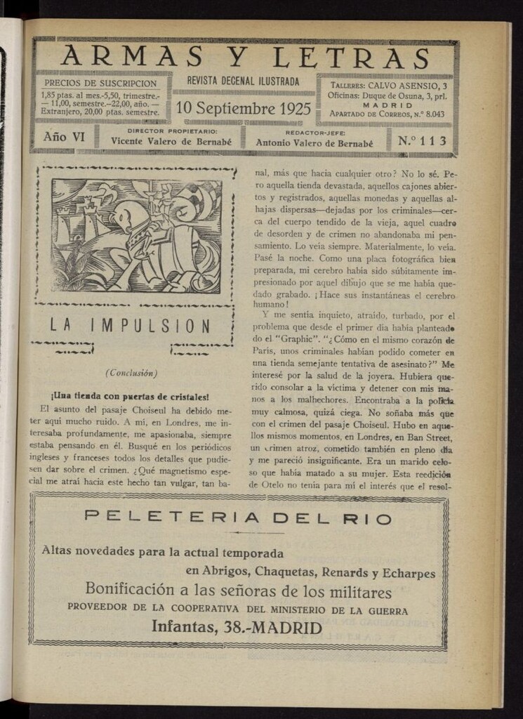 Miniatura de Armas y Letras: revista mensual ilustrada del 10 de septiembre de 1925, nº 113