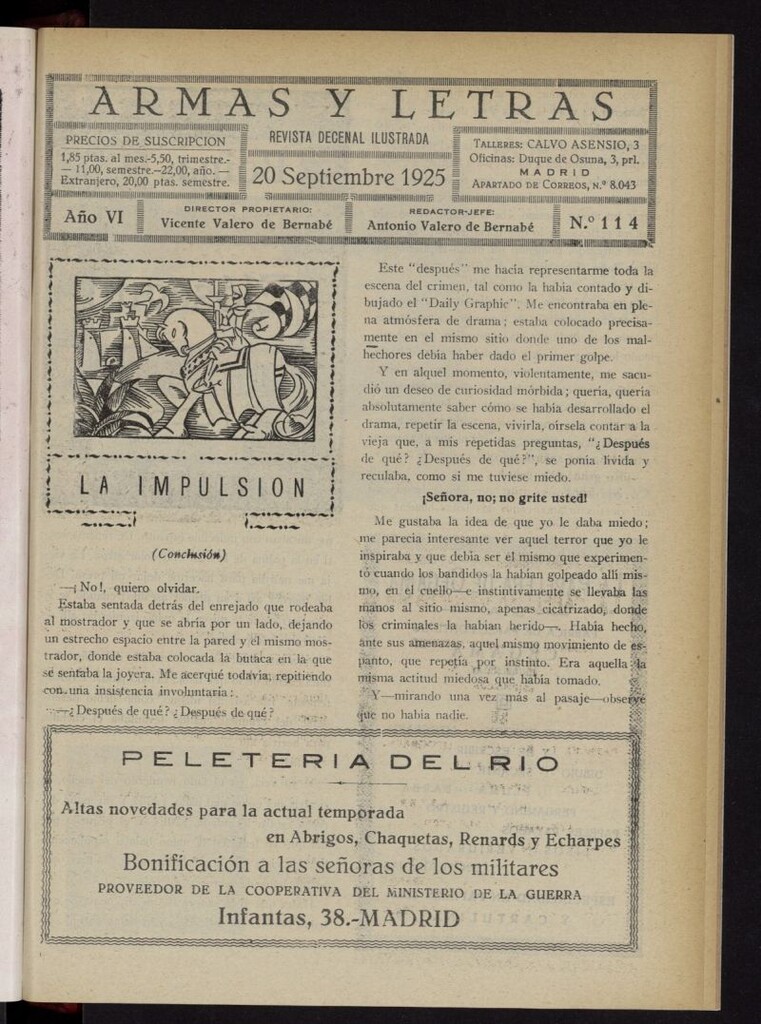 Miniatura de Armas y Letras: revista mensual ilustrada del 20 de septiembre de 1925, nº 114