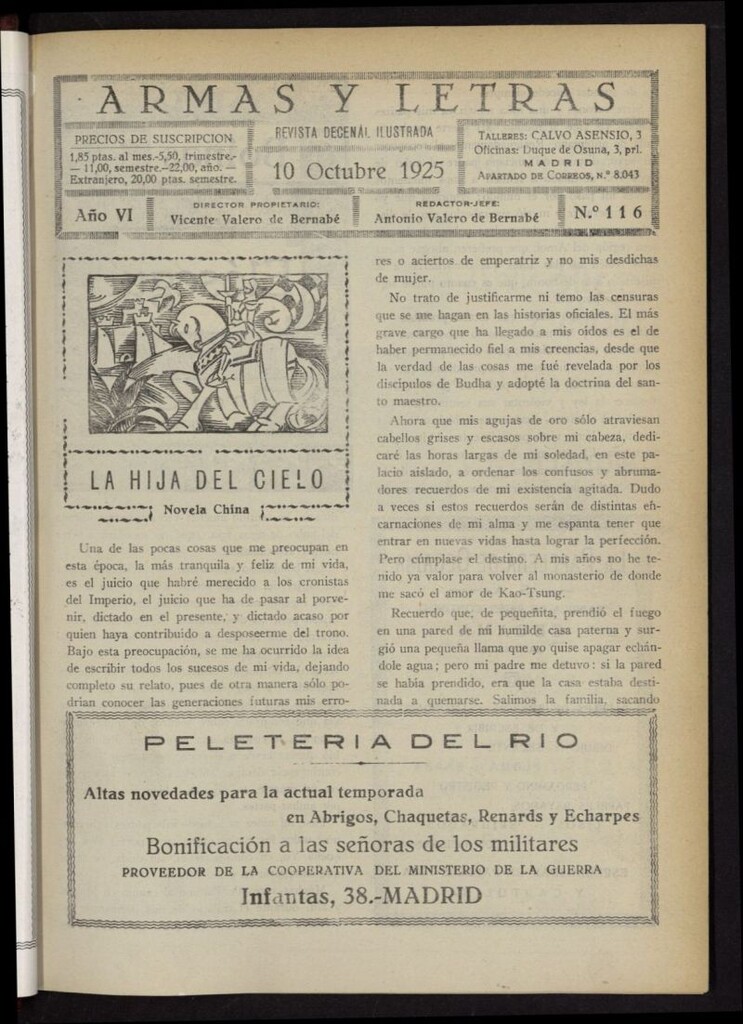 Miniatura de Armas y Letras: revista mensual ilustrada del 10 de octubre de 1925, nº 116