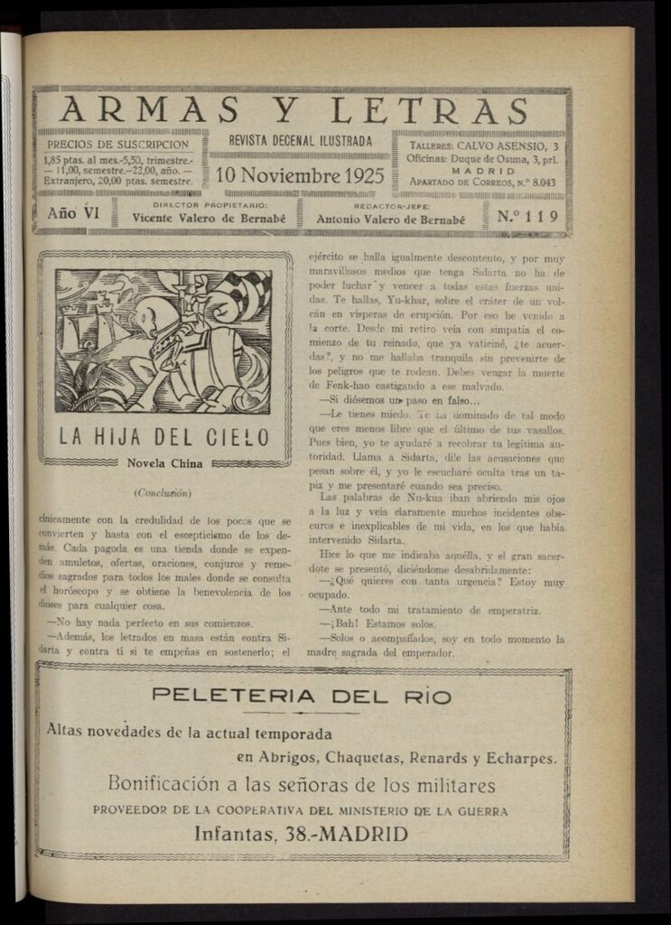 Miniatura de Armas y Letras: revista mensual ilustrada del 10 de noviembre de 1925, nº 119