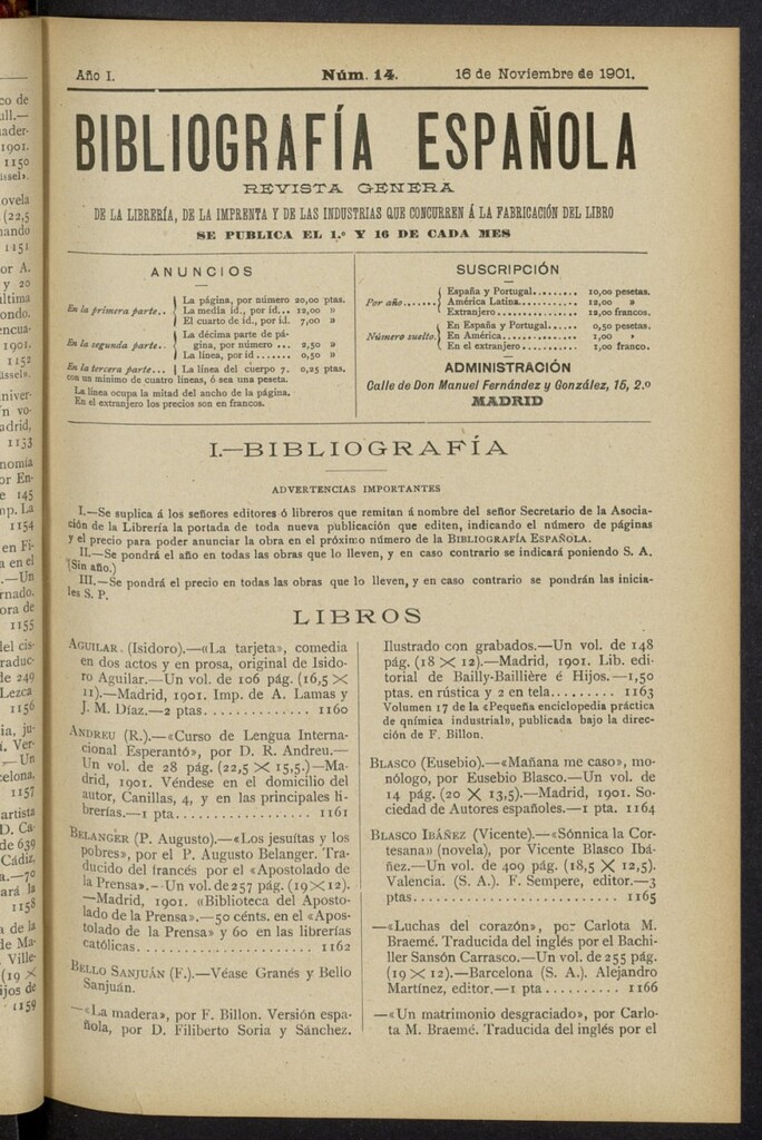 Miniatura de Bibliografía Española del 16 de noviembre de 1901