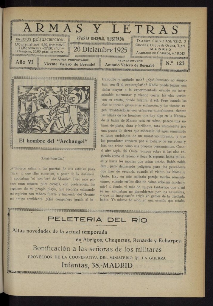 Miniatura de Armas y Letras: revista mensual ilustrada del 20 de diciembre de 1925, nº 123