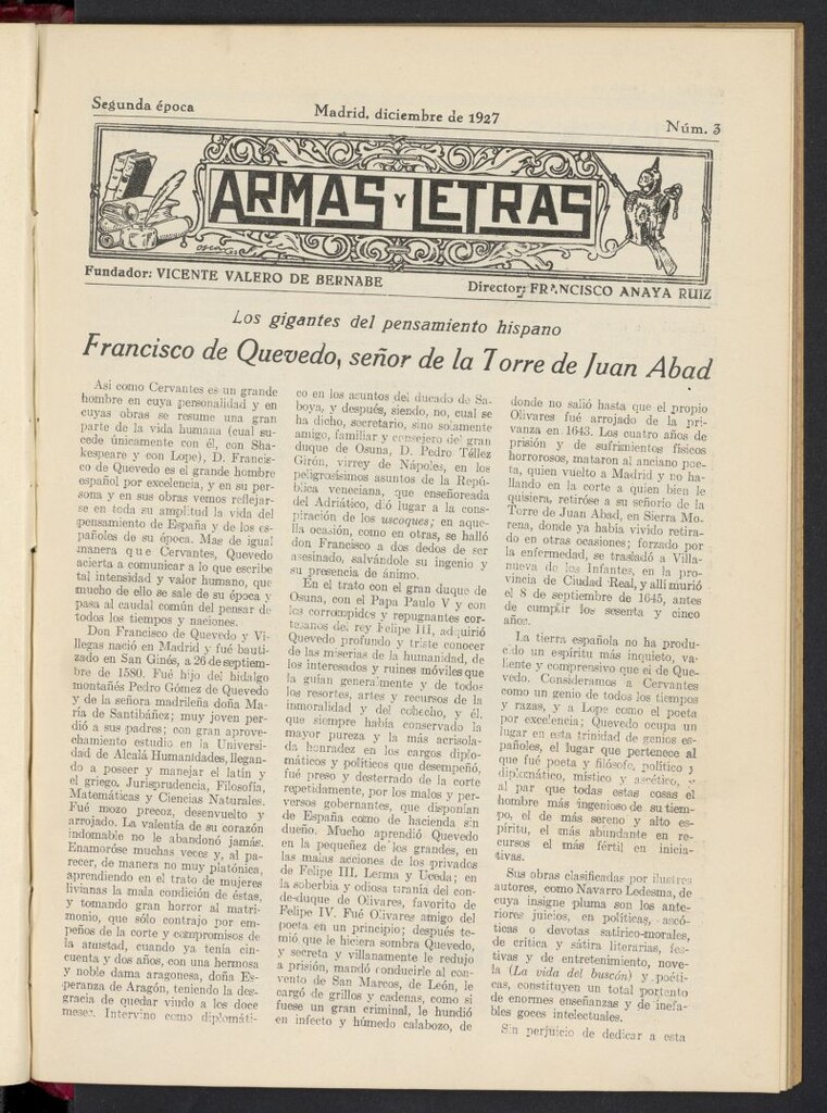 Miniatura de Armas y Letras: revista mensual ilustrada de diciembre de 1927, nº 3