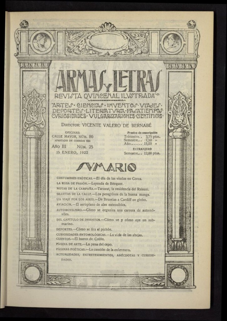 Miniatura de Armas y Letras: revista mensual ilustrada del 15 de enero de 1922, nº 25