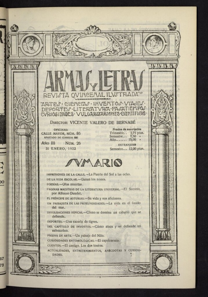 Miniatura de Armas y Letras: revista mensual ilustrada del 31 de enero de 1922, nº 26
