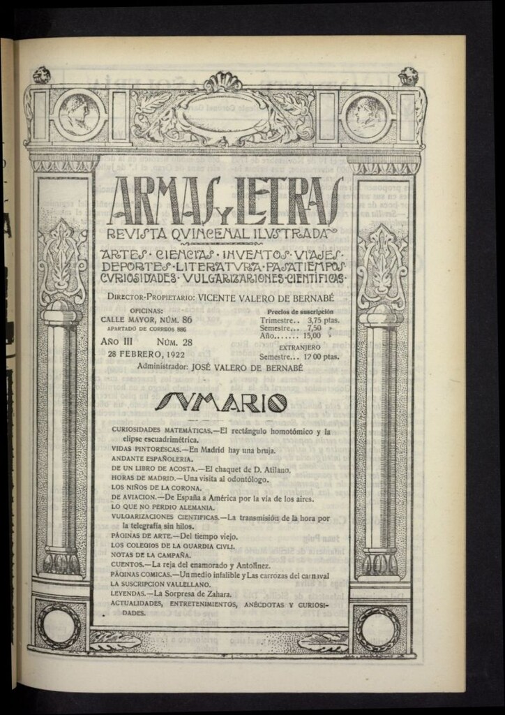 Miniatura de Armas y Letras: revista mensual ilustrada del 28 de febrero de 1922, nº 28