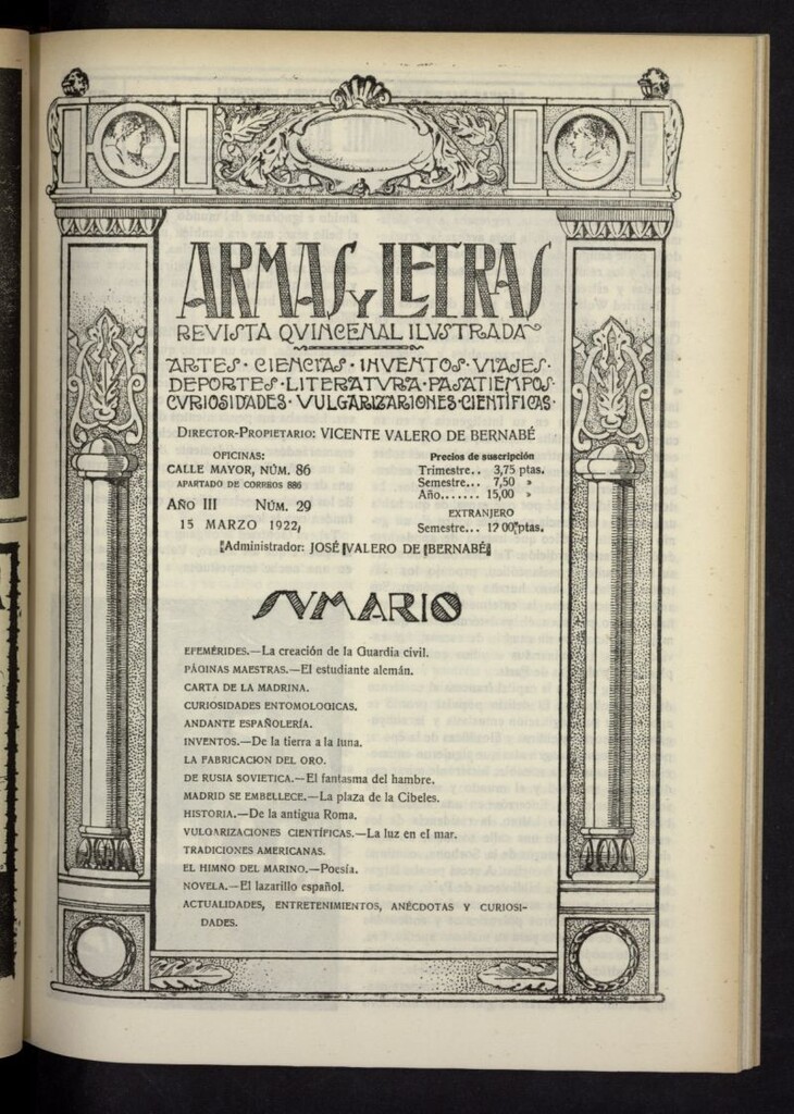 Miniatura de Armas y Letras: revista mensual ilustrada del 15 de marzo de 1922, nº 29