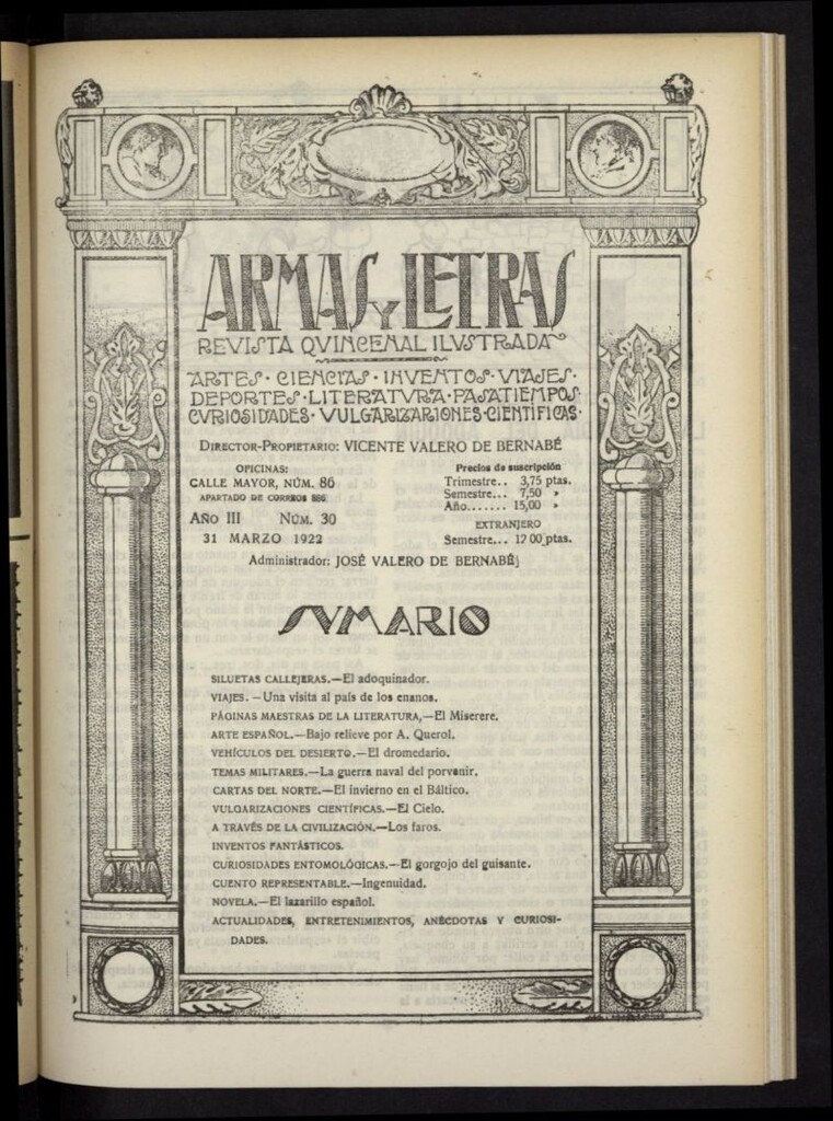 Miniatura de Armas y Letras: revista mensual ilustrada del 31 de marzo de 1922, nº 30
