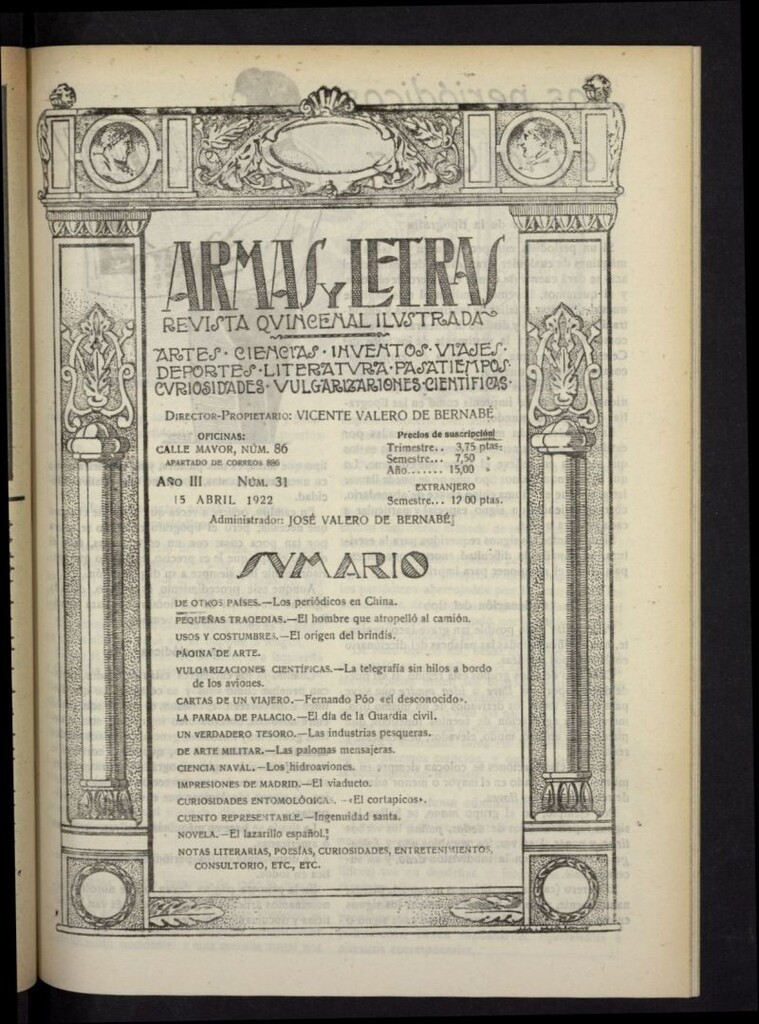 Miniatura de Armas y Letras: revista mensual ilustrada del 15 de abril de 1922, nº 31
