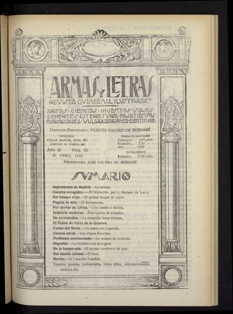 Miniatura de Armas y Letras: revista mensual ilustrada del 30 de abril de 1922, nº 32