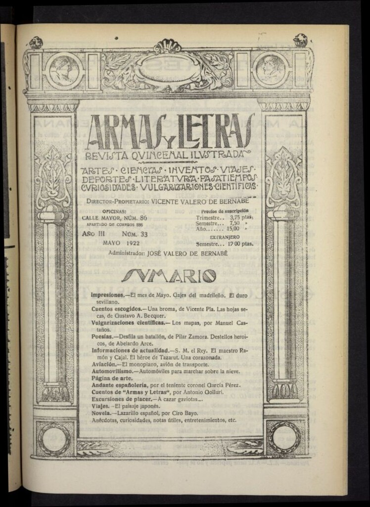 Miniatura de Armas y Letras: revista mensual ilustrada de mayo de 1922, nº 33