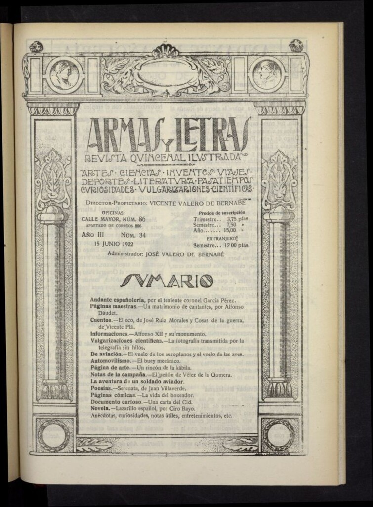 Miniatura de Armas y Letras: revista mensual ilustrada del 15 de junio de 1922, nº 34