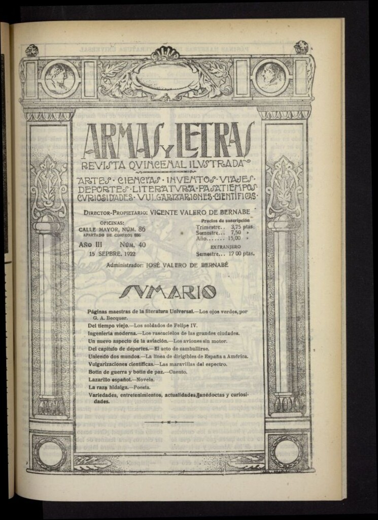 Miniatura de Armas y Letras: revista mensual ilustrada del 15 de septiembre de 1922, nº 40