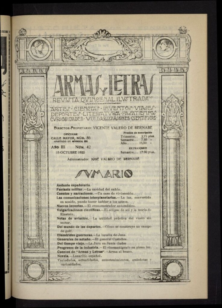 Miniatura de Armas y Letras: revista mensual ilustrada del 15 de octubre de 1922, nº 42