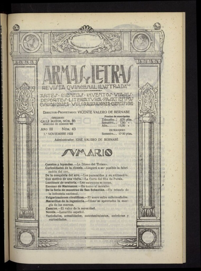 Miniatura de Armas y Letras: revista mensual ilustrada del 1 de noviembre de 1922, nº 43