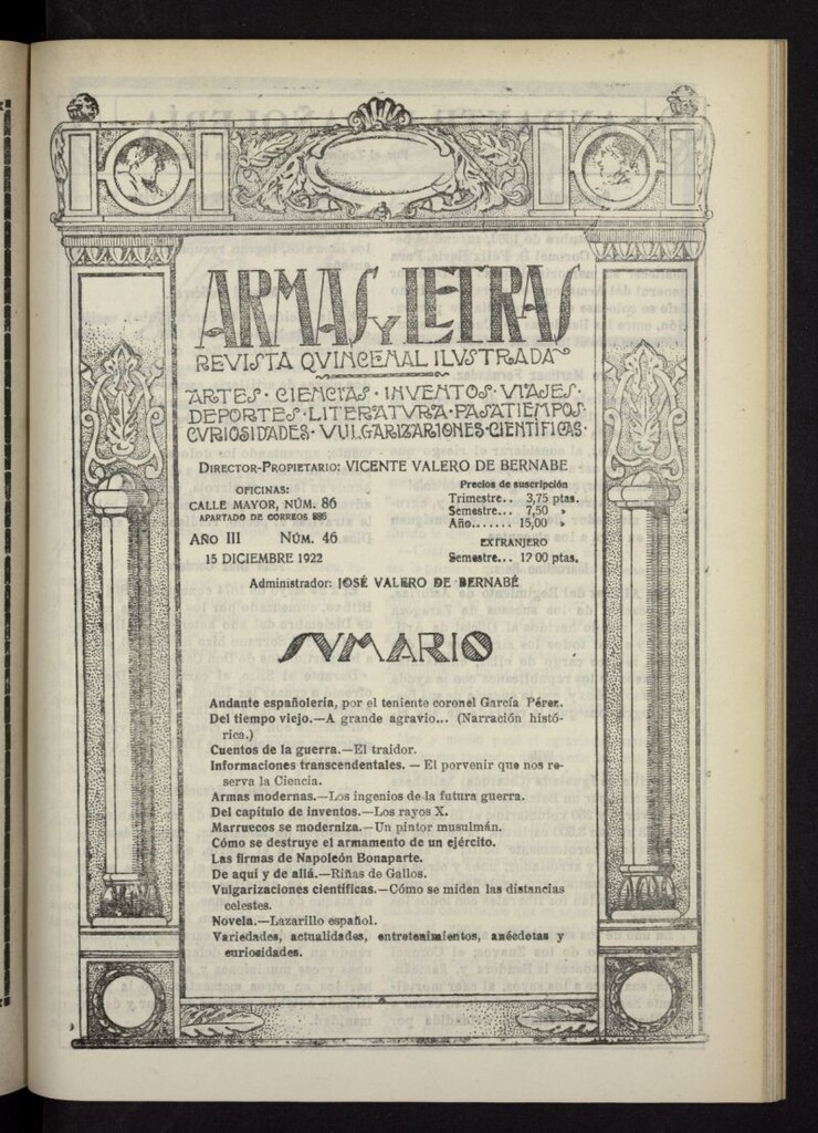 Miniatura de Armas y Letras: revista mensual ilustrada del 15 de diciembre de 1922, nº 46