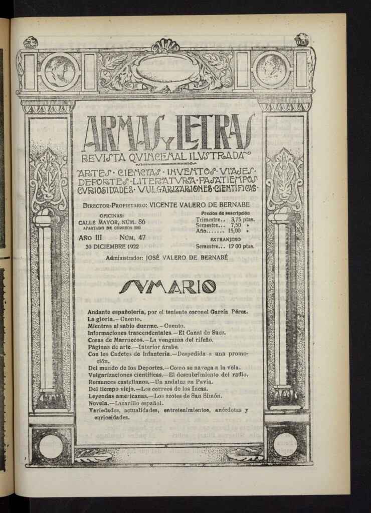 Miniatura de Armas y Letras: revista mensual ilustrada del 30 de diciembre de 1922, nº 47