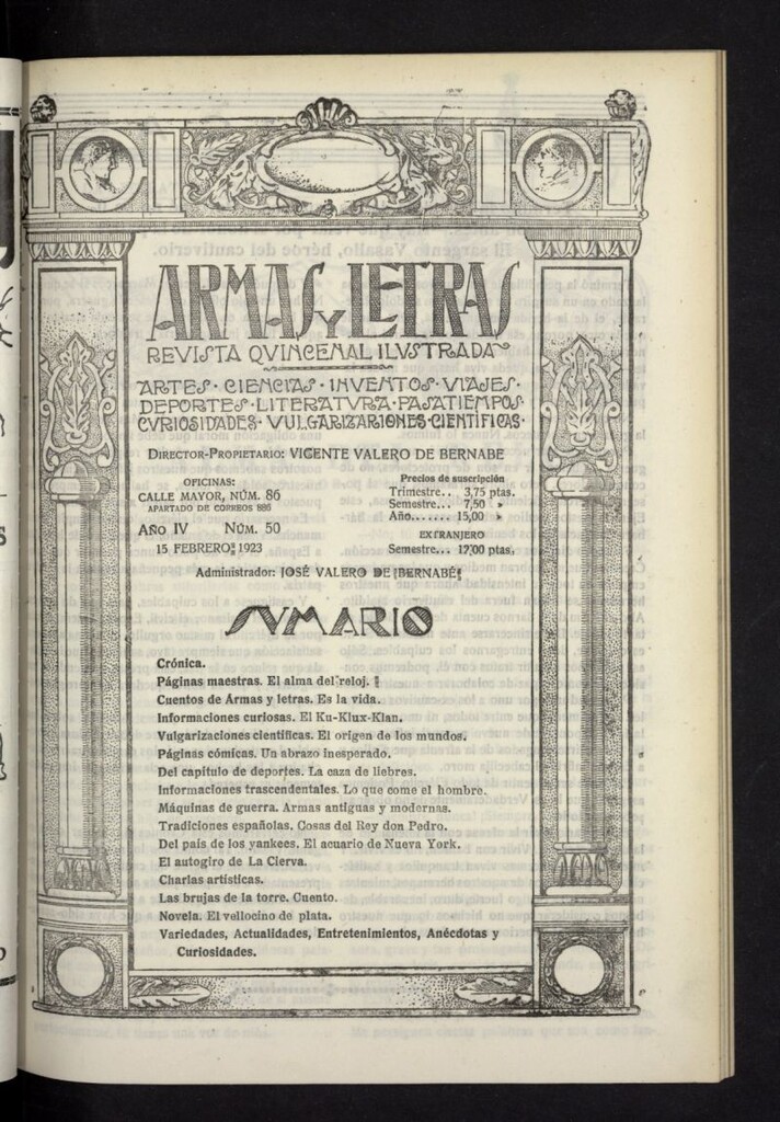 Miniatura de Armas y Letras: revista mensual ilustrada del 15 de febrero de 1923, nº 50