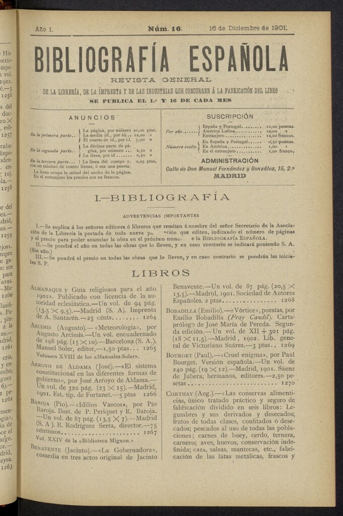 Miniatura de Bibliografía Española del 16 de diciembre de 1901