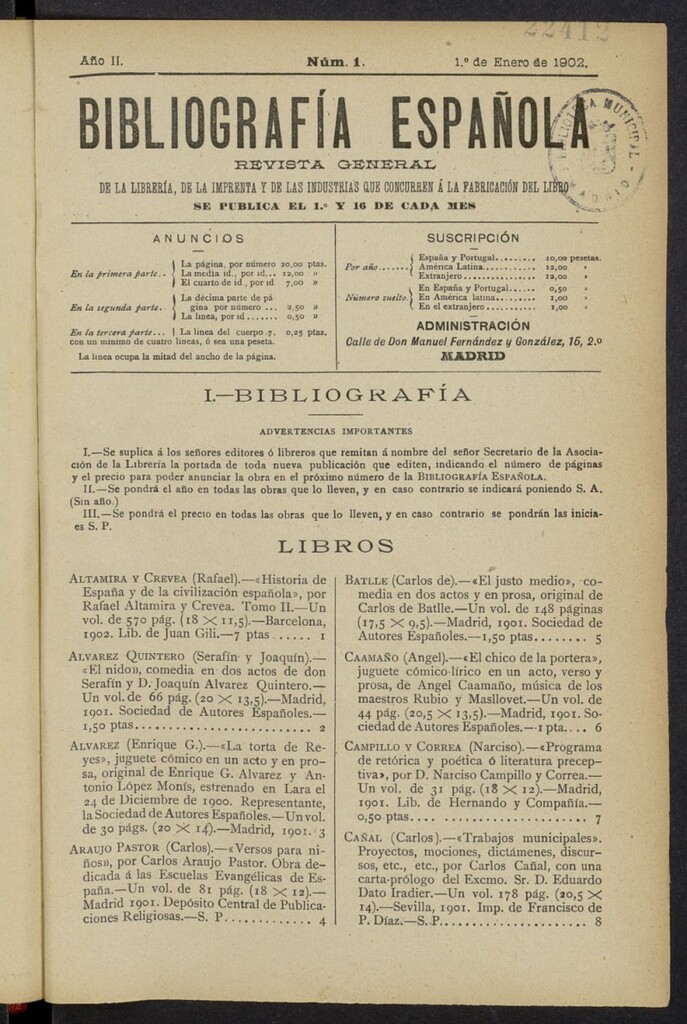 Miniatura de Bibliografía Española del 1 de enero de 1902
