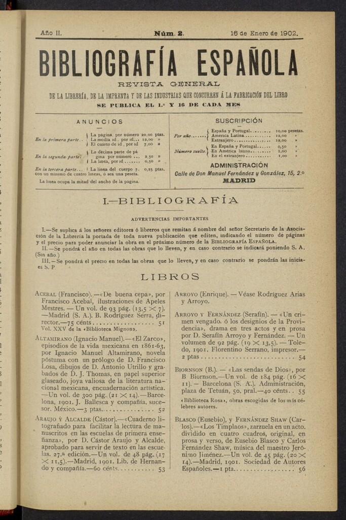 Miniatura de Bibliografía Española del 16 de enero de 1902