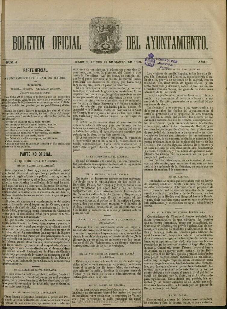 Miniatura de Boletín Oficial del Ayuntamiento de Madrid del 29 de marzo de 1869, nº 4