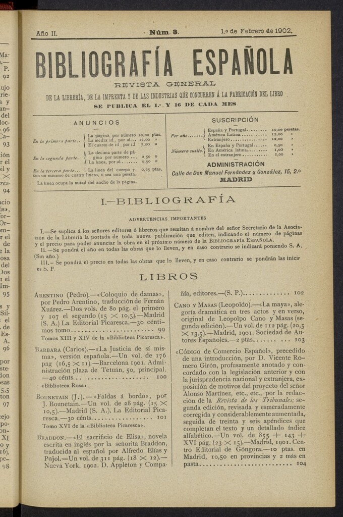 Miniatura de Bibliografía Española del 1 de febrero de 1902