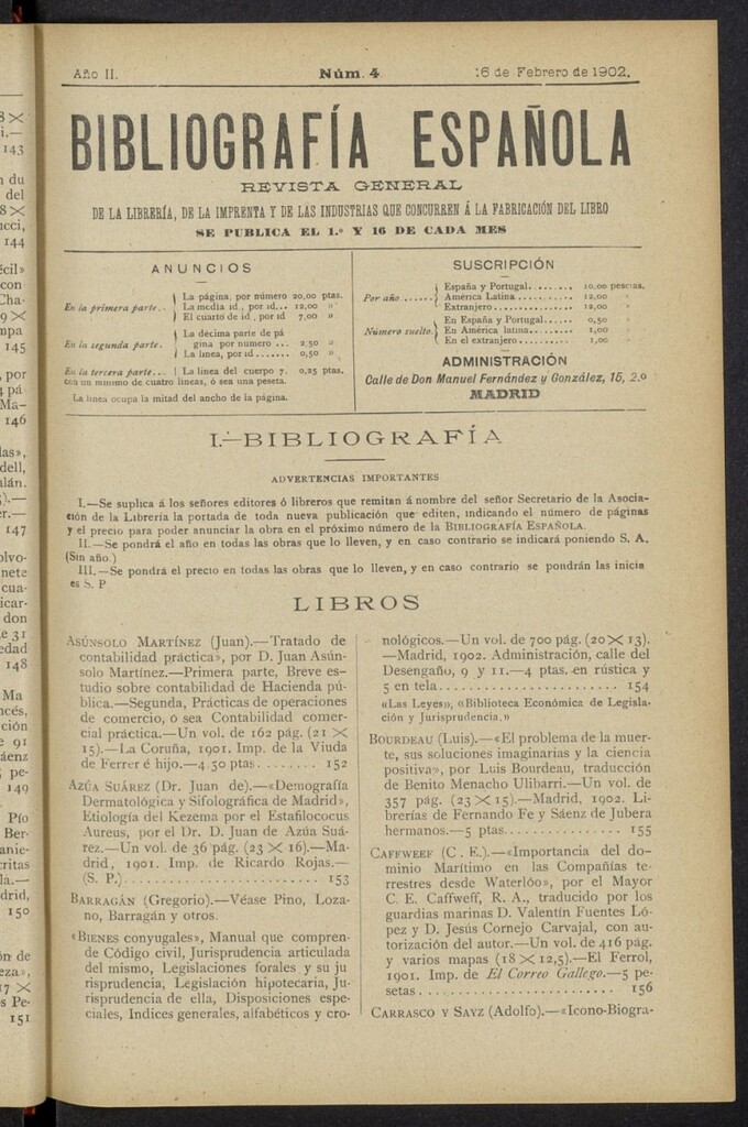 Miniatura de Bibliografía Española del 16 de febrero de 1902