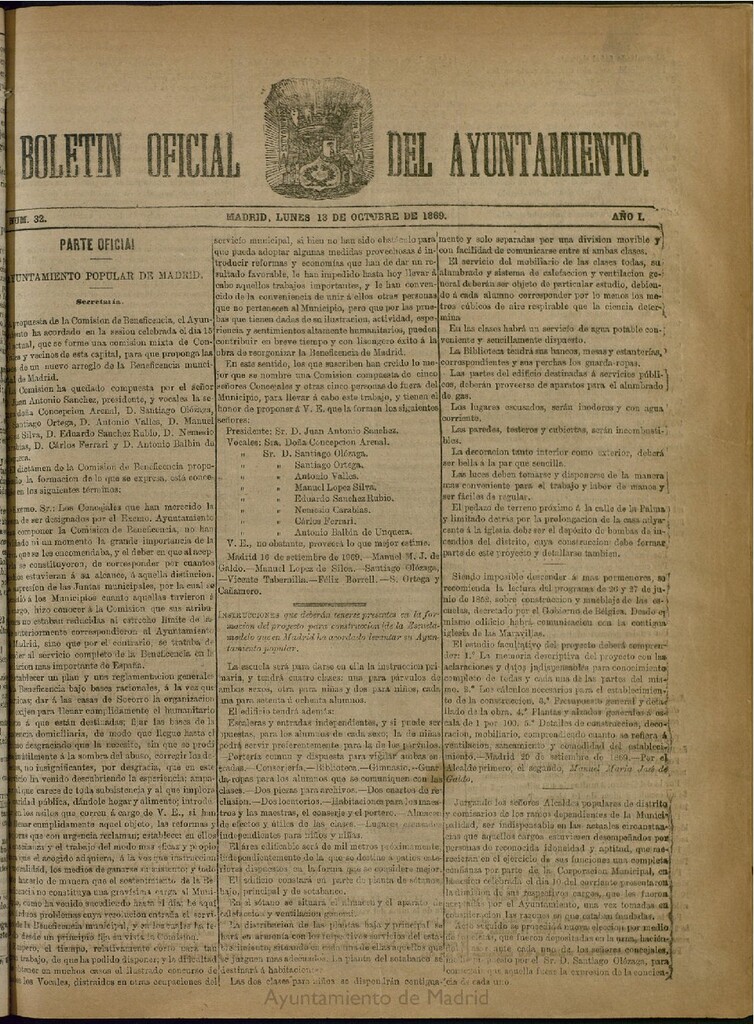 Miniatura de Boletín Oficial del Ayuntamiento de Madrid del 13 de octubre de 1869, nº 32