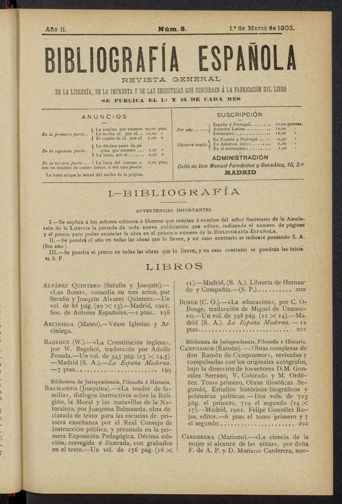 Miniatura de Bibliografía Española del 1 de marzo de 1902