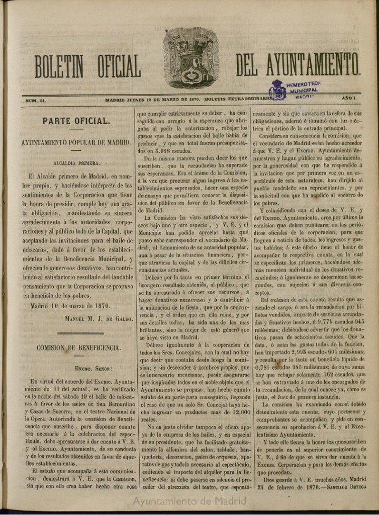 Miniatura de Boletín Oficial del Ayuntamiento de Madrid del 10 de marzo de 1870, nº 51