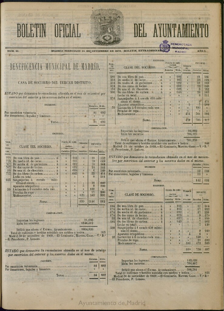 Miniatura de Boletín Oficial del Ayuntamiento de Madrid del 14 de septiembre de 1870, nº 81 (extraordinario)