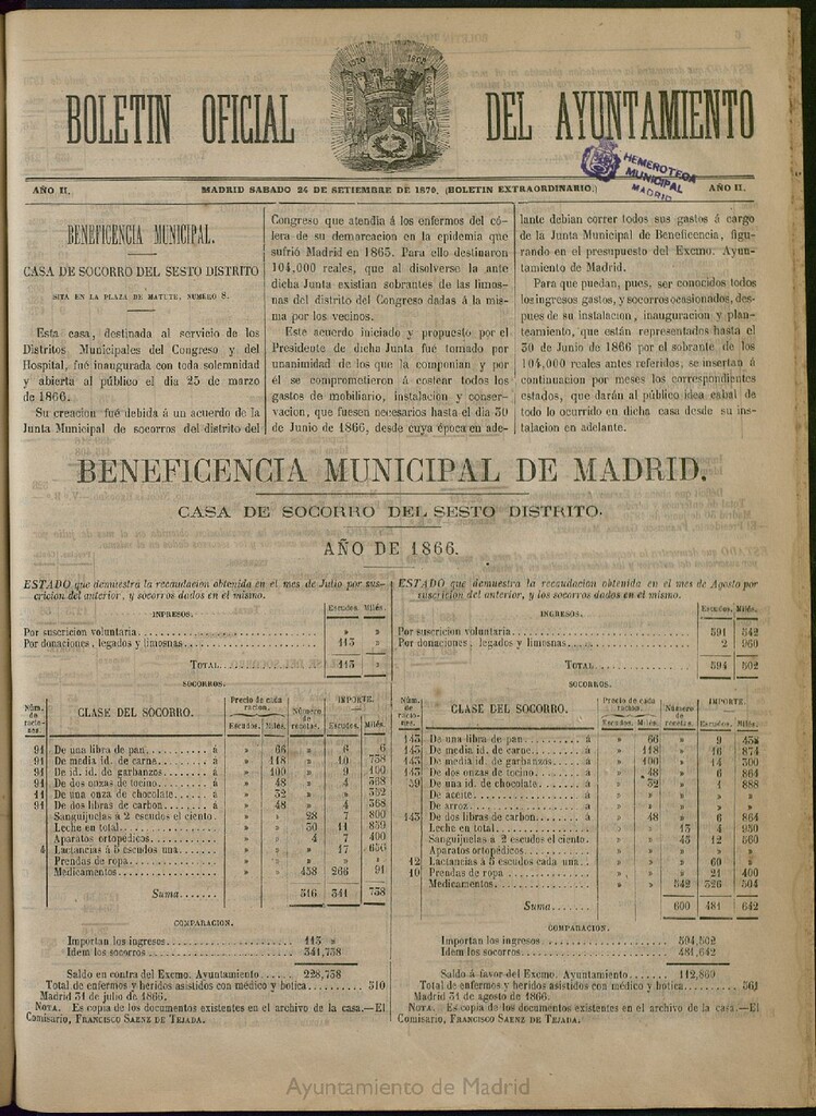 Miniatura de Boletín Oficial del Ayuntamiento de Madrid del 24 de septiembre de 1870 (extraordinario)
