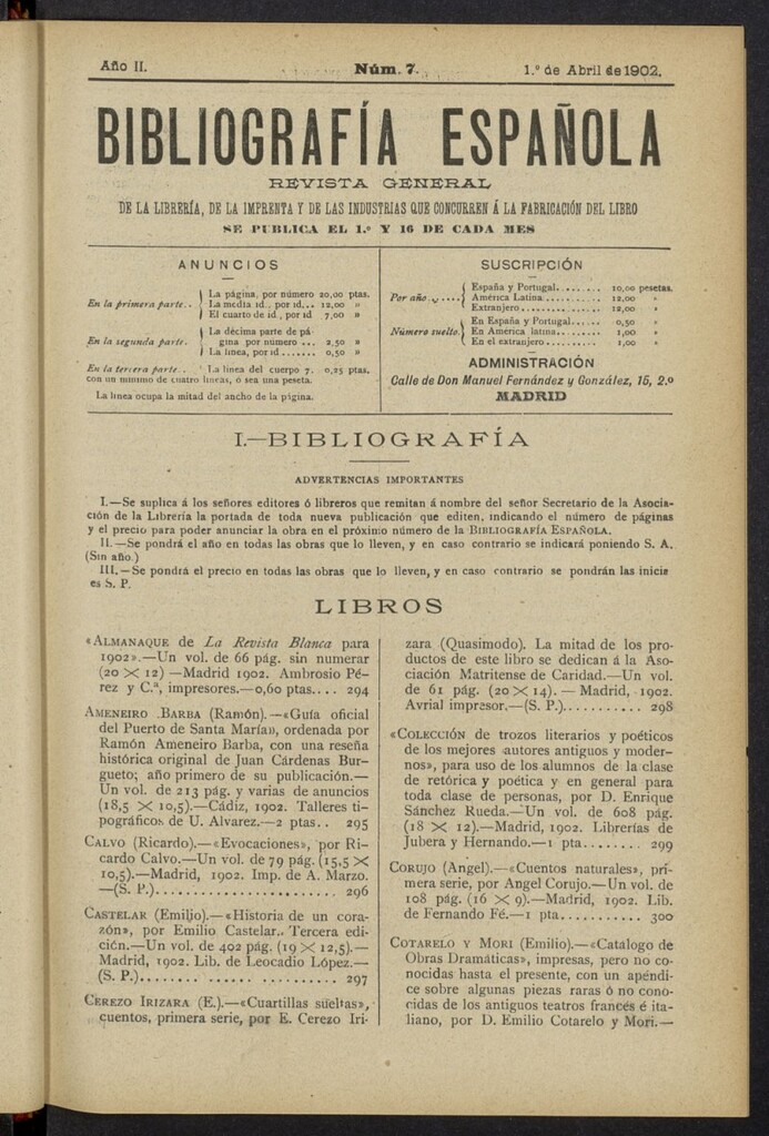 Miniatura de Bibliografía Española del 1 de abril de 1902