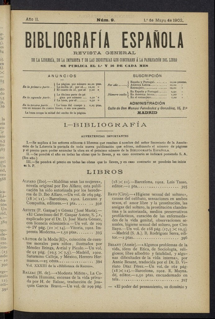 Miniatura de Bibliografía Española del 1 de mayo de 1902