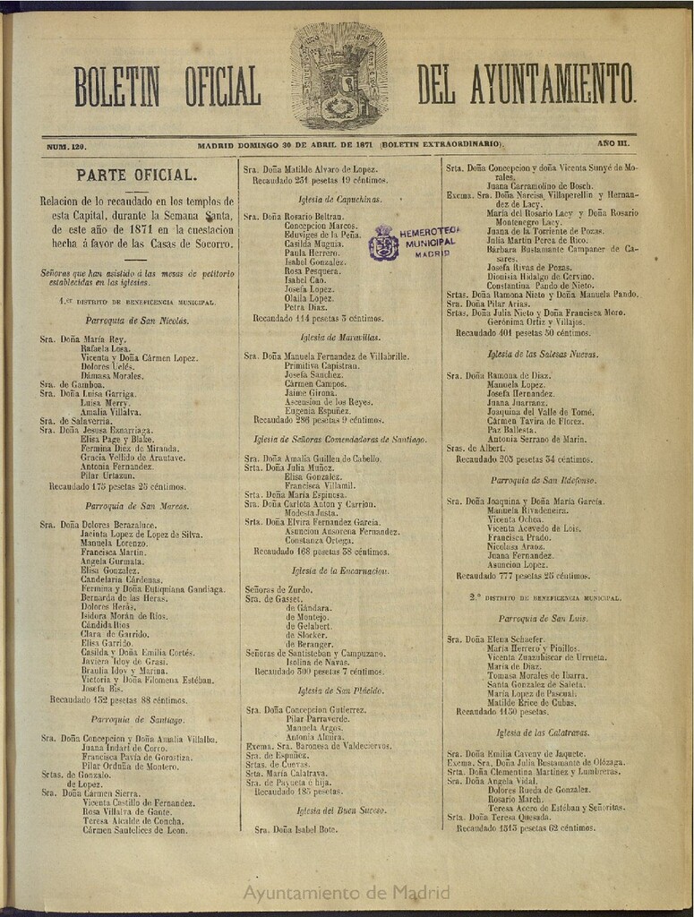 Miniatura de Boletín Oficial del Ayuntamiento de Madrid del 30 de abril de 1871, nº 120 (extraordinario)