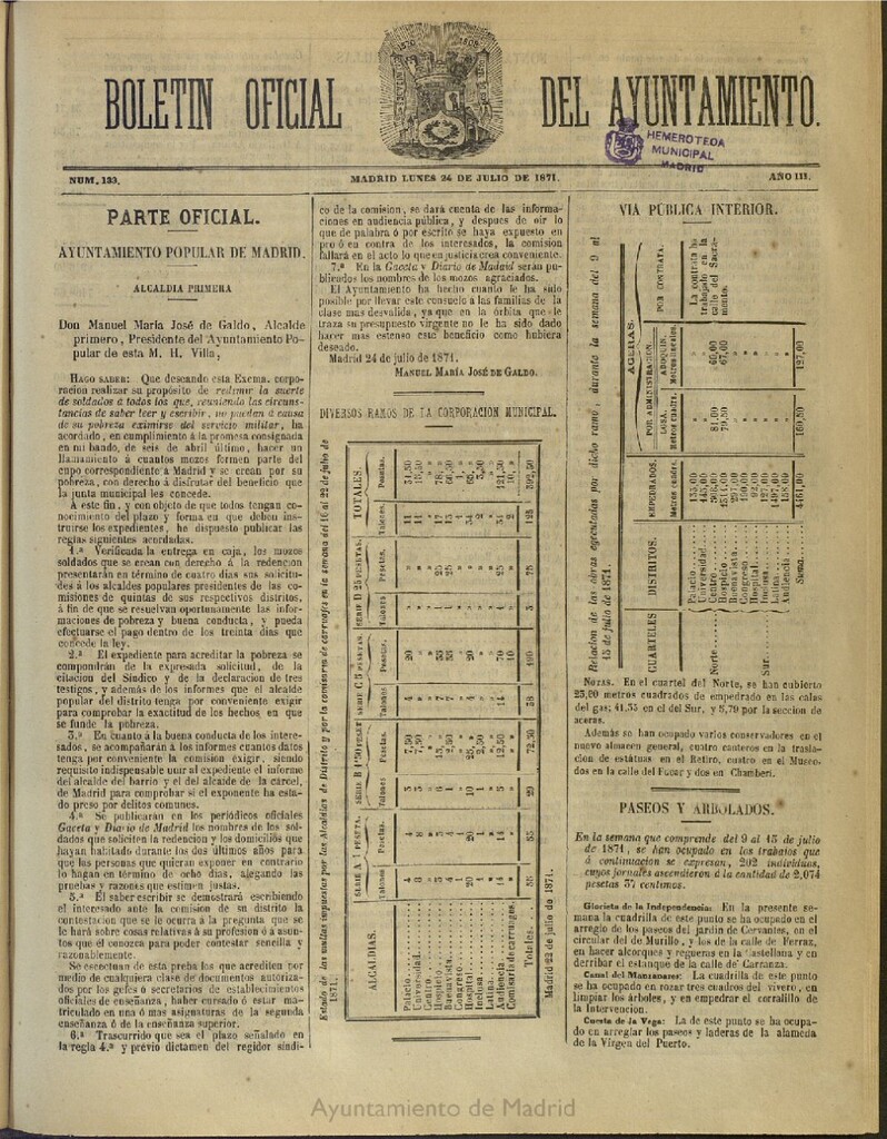 Miniatura de Boletín Oficial del Ayuntamiento de Madrid del 24 de julio de 1871, nº 133
