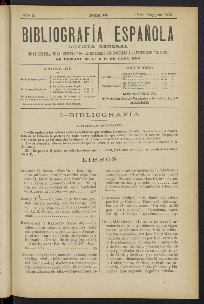 Miniatura de Bibliografía Española del 16 de mayo de 1902
