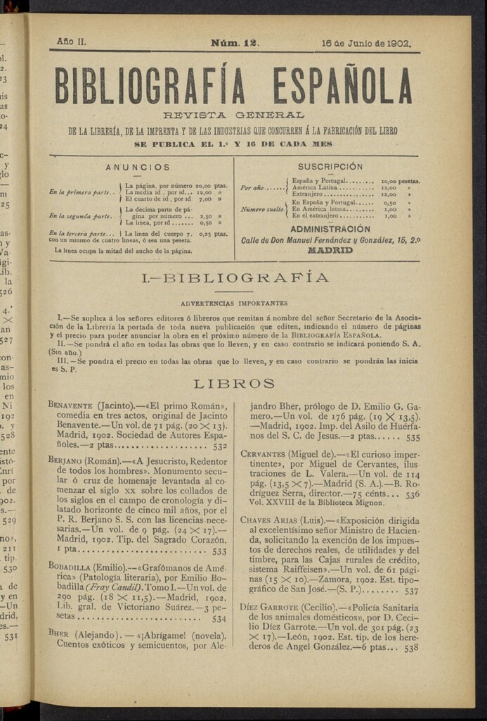 Miniatura de Bibliografía Española del 16 de junio de 1902