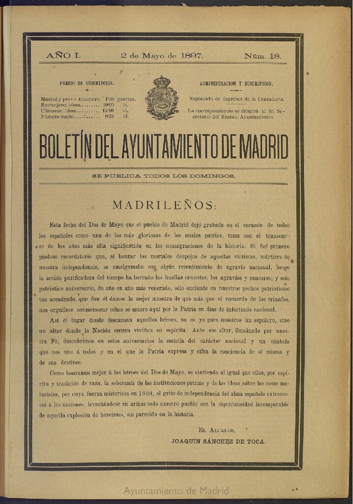 Miniatura de Boletín Oficial del Ayuntamiento de Madrid del 2 de mayo de 1897, nº 18
