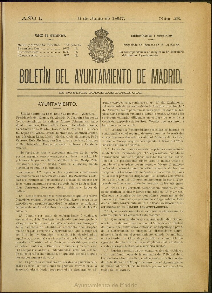 Miniatura de Boletín Oficial del Ayuntamiento de Madrid del 6 de junio de 1897, nº 23
