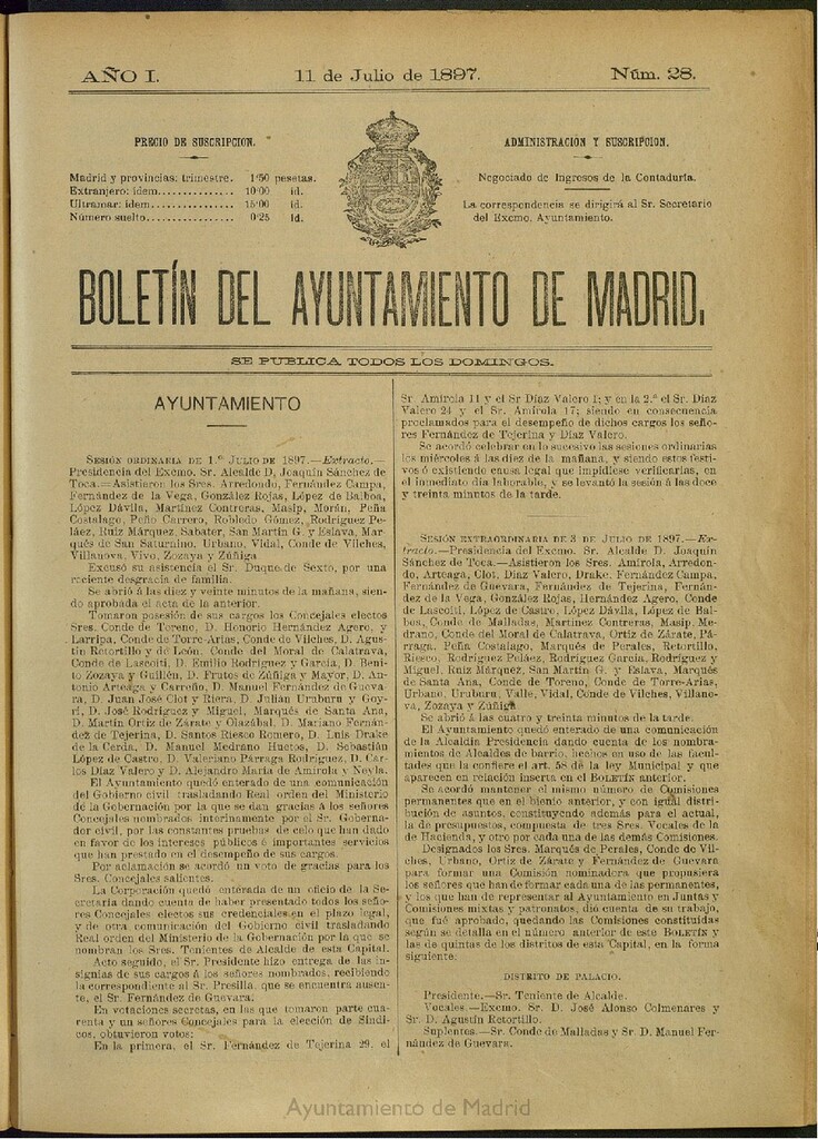Miniatura de Boletín Oficial del Ayuntamiento de Madrid del 11 de julio de 1897, nº 28