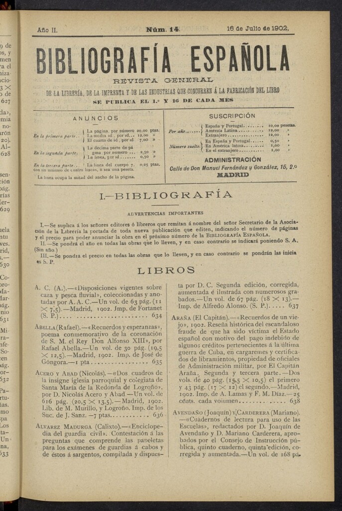 Miniatura de Bibliografía Española del 16 de julio de 1902
