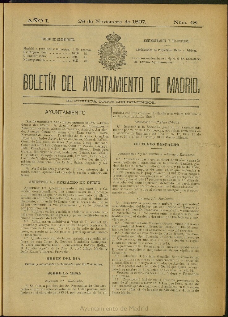 Miniatura de Boletín Oficial del Ayuntamiento de Madrid del 28 de noviembre de 1897, nº 48