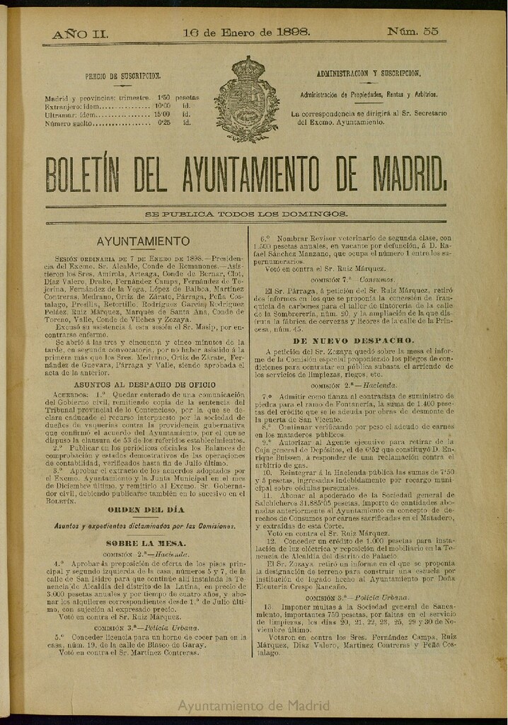 Miniatura de Boletín Oficial del Ayuntamiento de Madrid del 16 de enero de 1898, nº 55