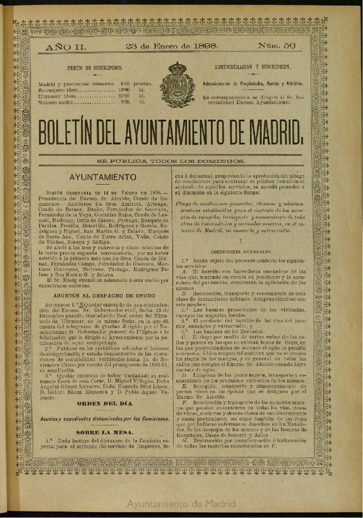 Miniatura de Boletín Oficial del Ayuntamiento de Madrid del 23 de enero de 1898, nº 56