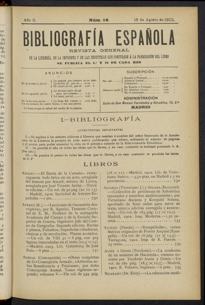 Miniatura de Bibliografía Española del 16 de agosto de 1902